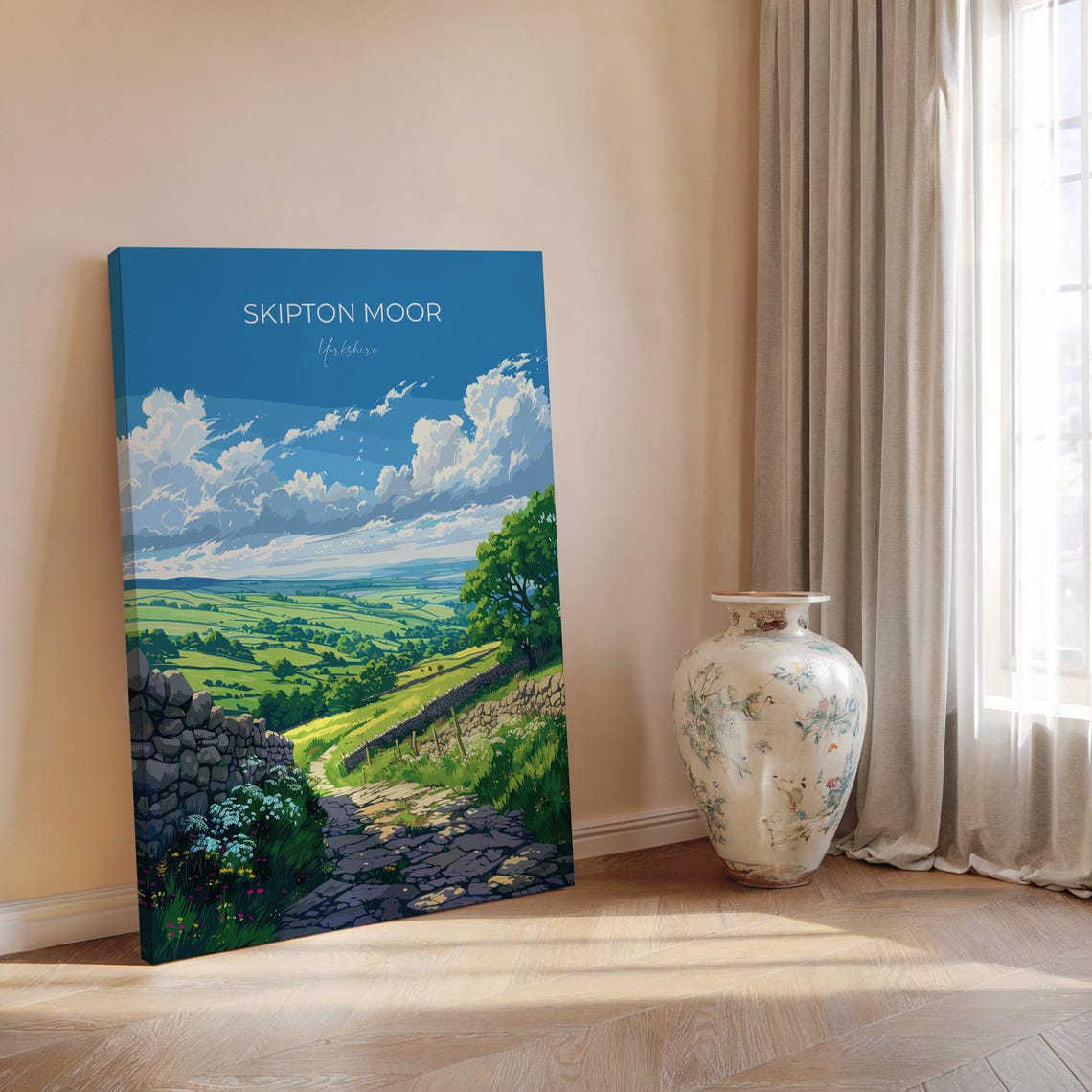 Skipton Moor Yorkshire Dry Stone Wall Path Modern Travel Poster - Image 2