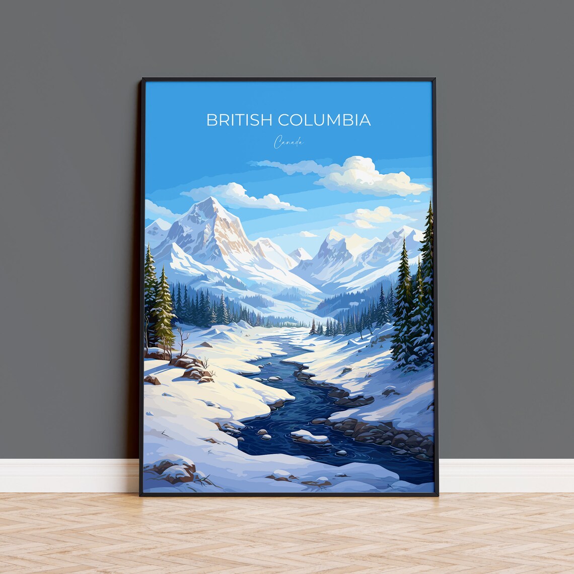 British Columbia Wall Art Travel Print Travel Poster Of British Columbia British Columbia Art Lovers Gift Canada Winter Art Travel Gift