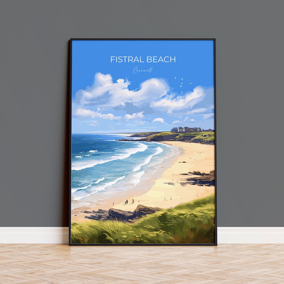 Fistral Beach Cornwall Golden Sand Waves Beach View Travel Poster