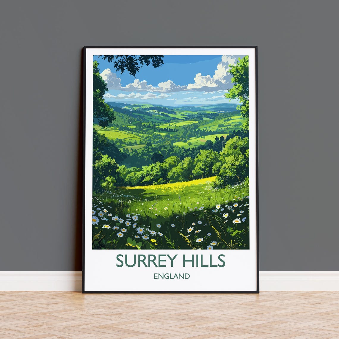 Surrey Hills England Rolling Green Valley Summer Meadow Poster