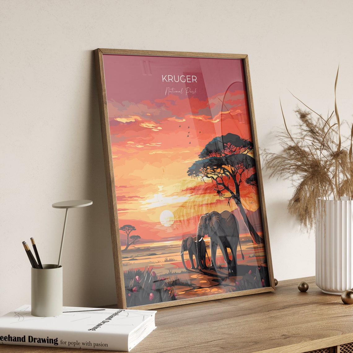 Kruger National Park Sunset Elephants Acacia Silhouette Safari Poster - Image 2
