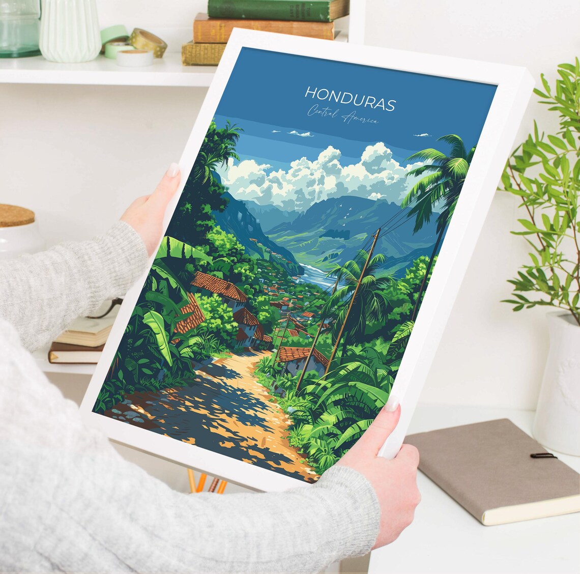 Honduras Tropical Valley Village Path Lush Green Mountains Travel Poster - Image 3