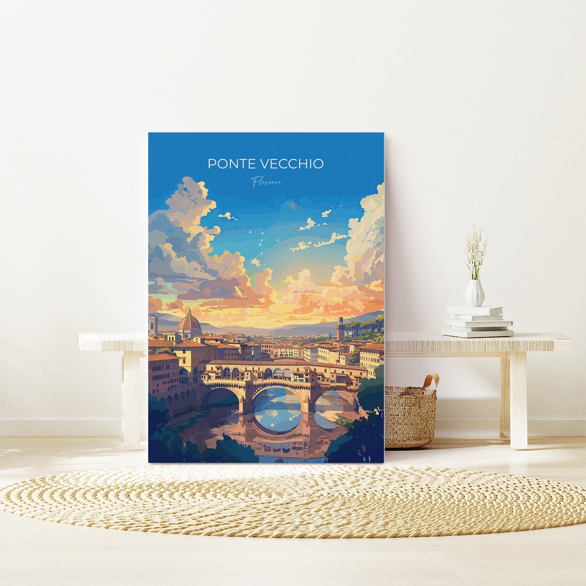 Ponte Vecchio Florence Arno River Golden Sunset View Travel Poster - Image 2