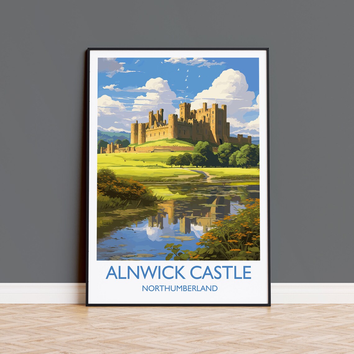 Alnwick Castle Travel Poster, Northumberland England