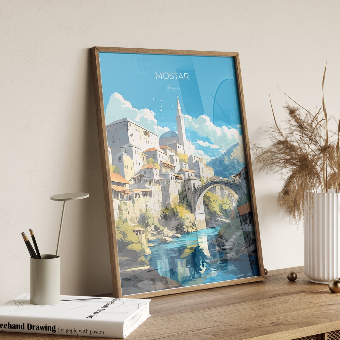 Mostar Travel Poster, Bosnia Place Art Print - Image 2