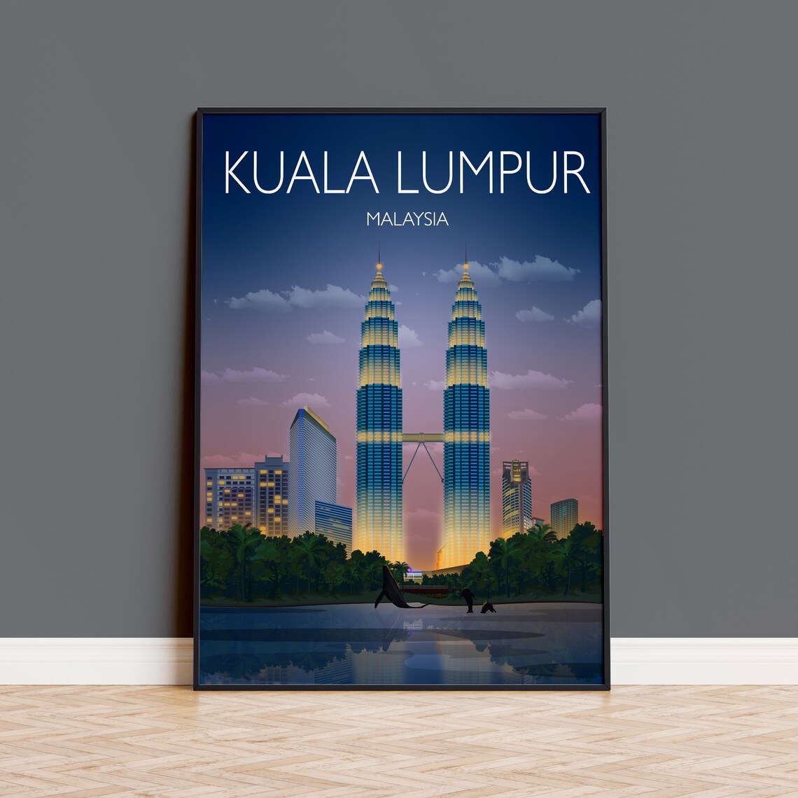 Kuala Lumpur Malaysia Petronas Towers Night Lights Travel Poster