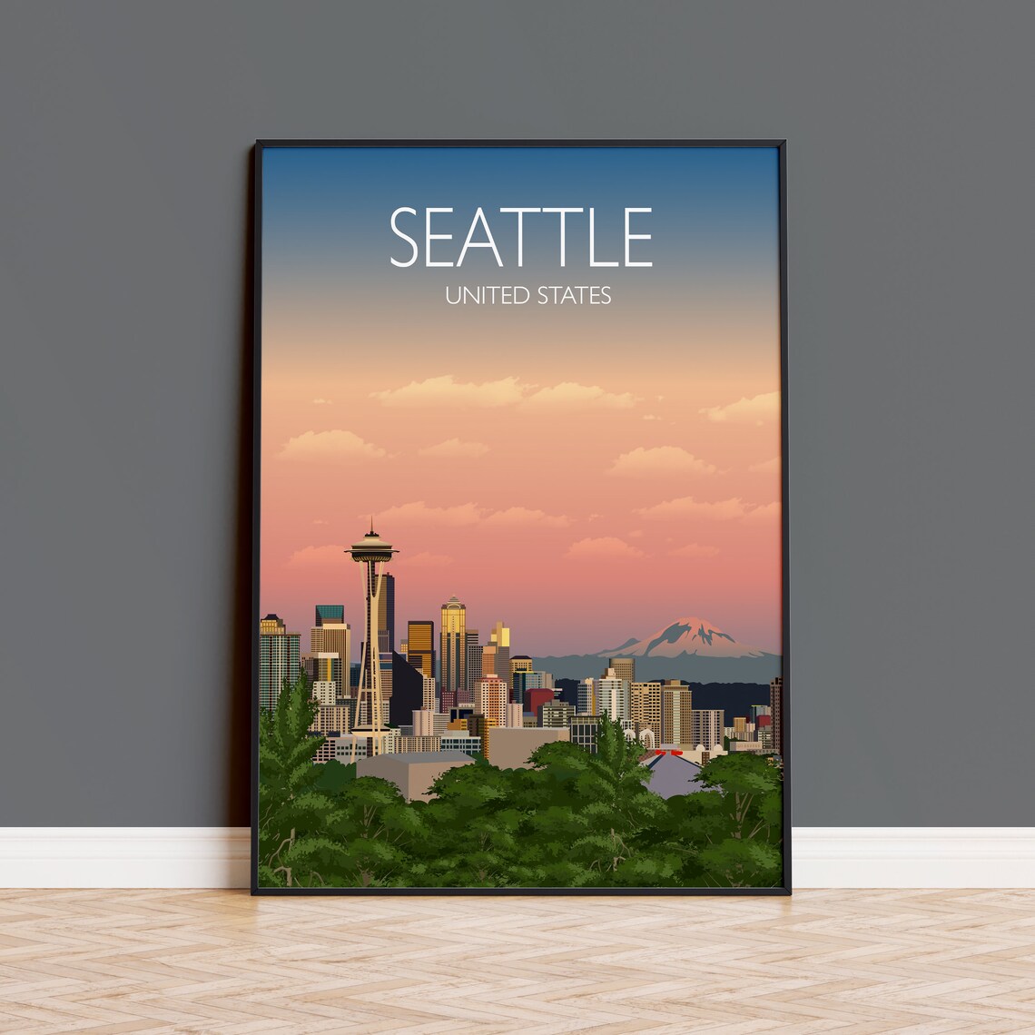 Seattle Travel Poster, Cityscape Art Print