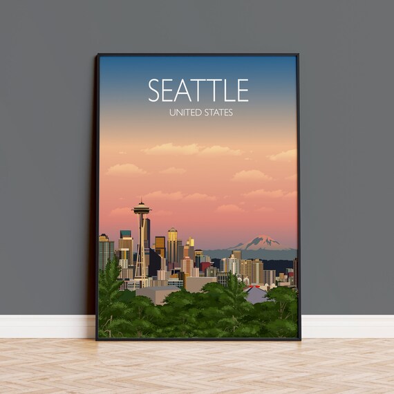 Seattle Travel Poster, Cityscape Art Print