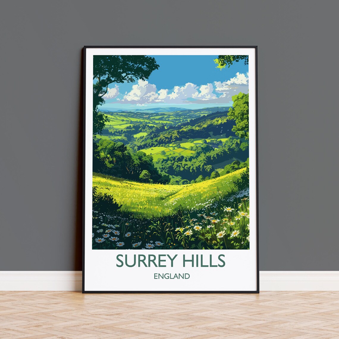Surrey Hills Travel Poster, English Countryside