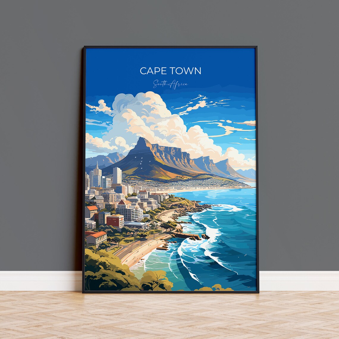Cape Town South Africa Table Mountain City Bay View Travel Poster