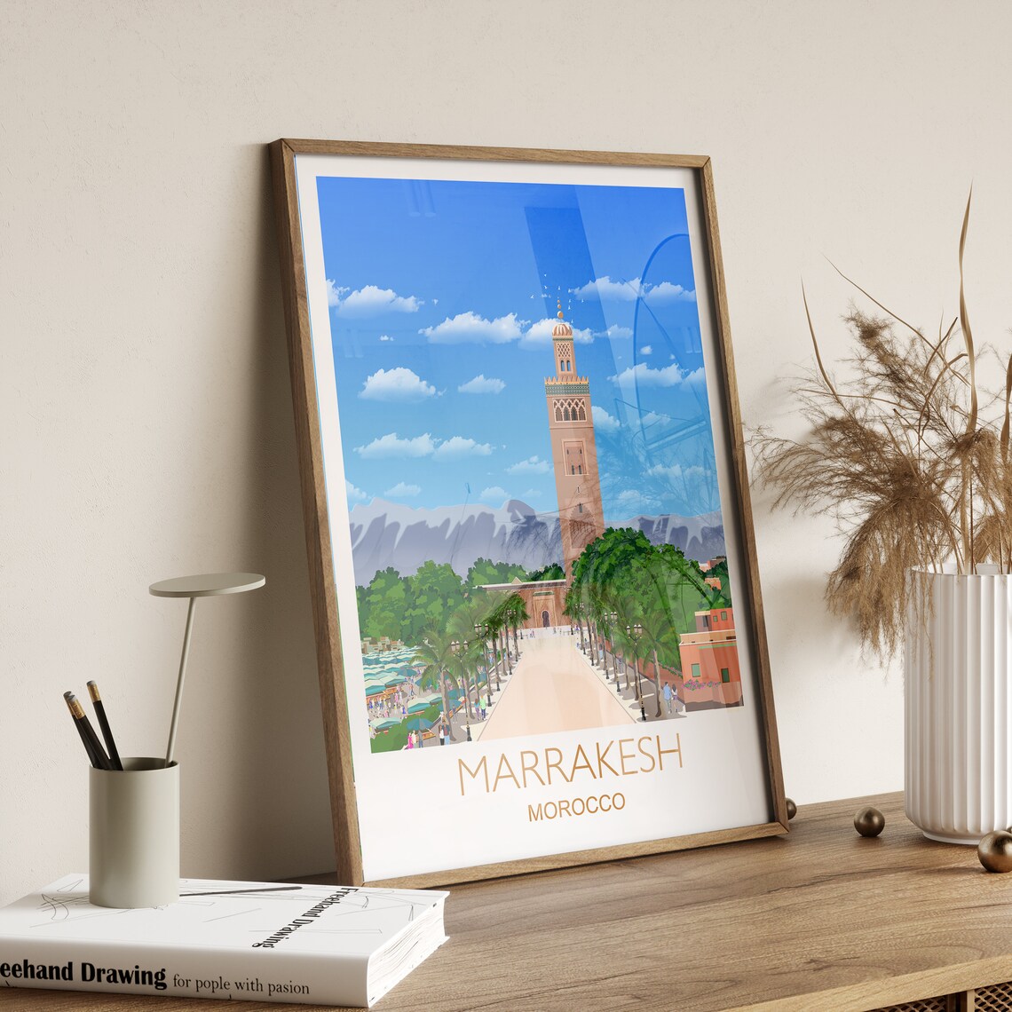 Marrakesh Morocco Atlas Mountains Koutoubia Scene Travel Poster - Image 5