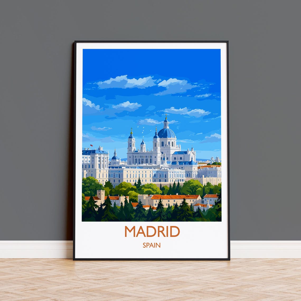 Madrid Spain Royal Palace Almudena Cathedral Grand Skyline Poster