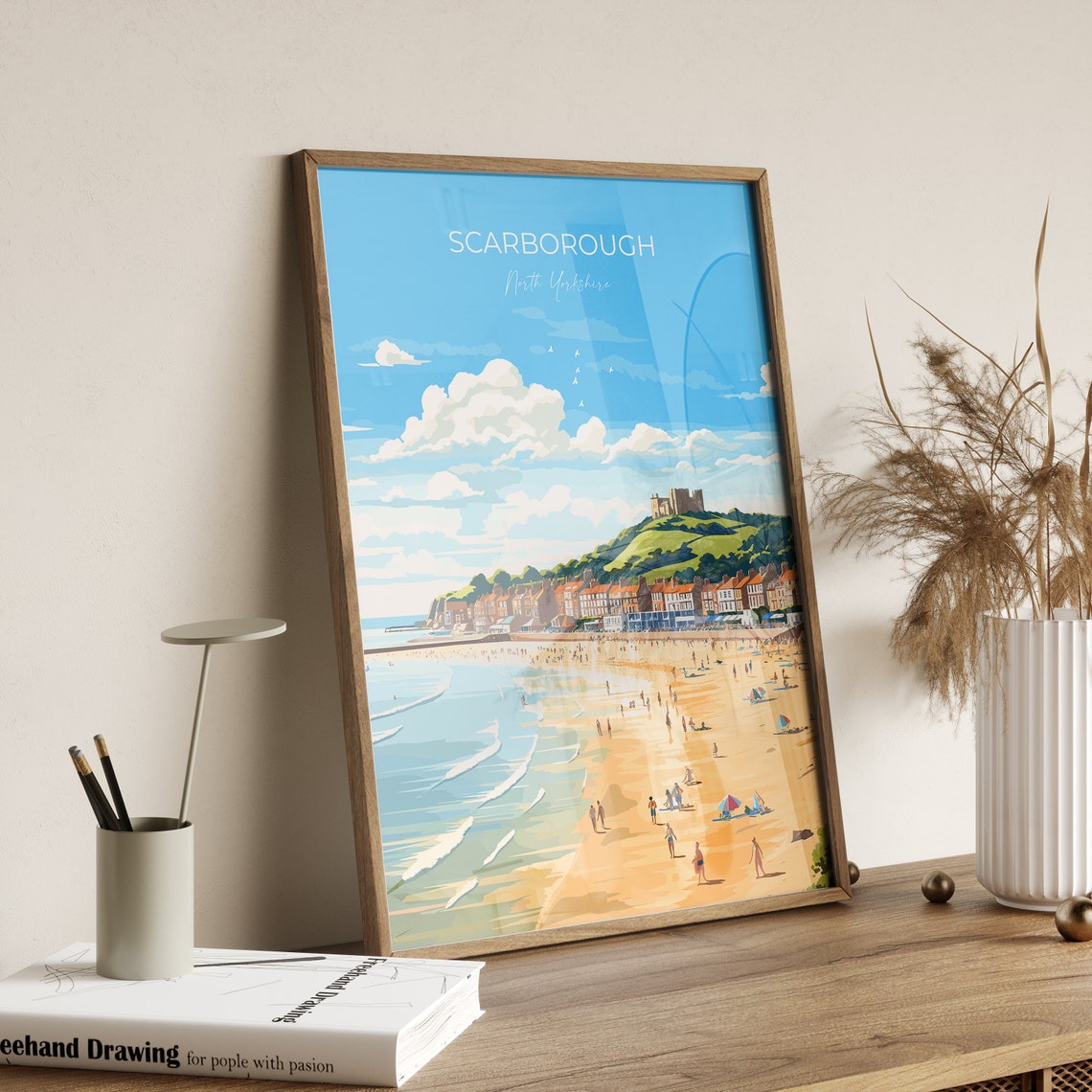 Scarborough Beach Travel Print Travel Poster Of Scarborough North Yorkshire Gift England Norfolk Art Scarborough Gift Wall Art Print - Image 2