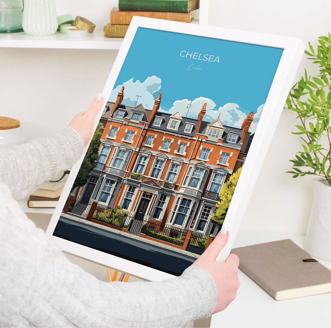 Chelsea London Red Brick Mansions Street View Vintage Travel Poster - Image 5