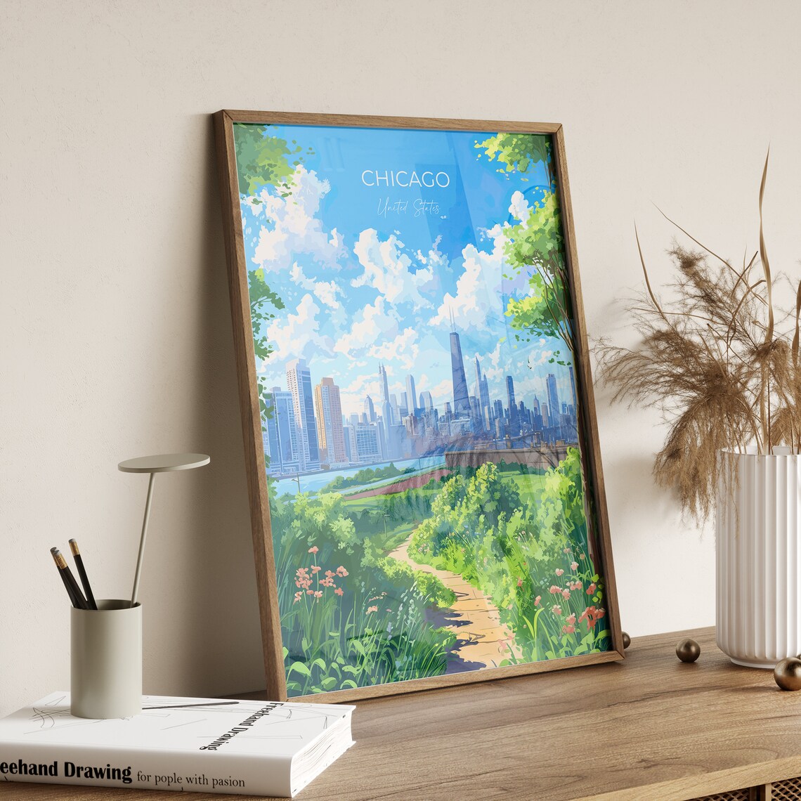 Chicago United States Skyline Tower Park Path Travel Poster City Gift - Image 2