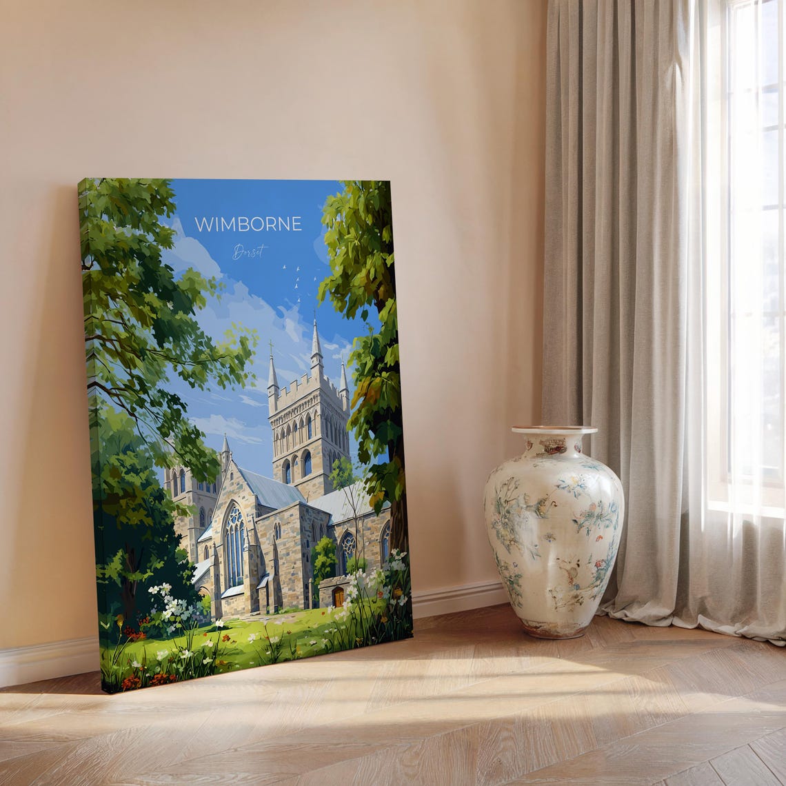 Wimborne Dorset Minster Stone Towers Summer Garden Scene Poster - Image 2