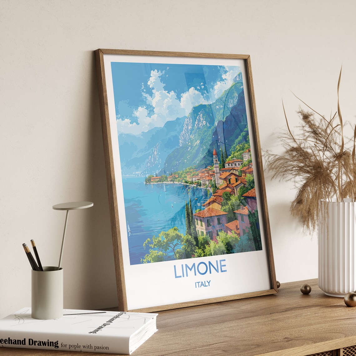 Limone Travel Print Wall Art Travel Poster Of Lake Garda Limone Art Lovers Gift Italy Italian Lakes Art Gift - Image 2