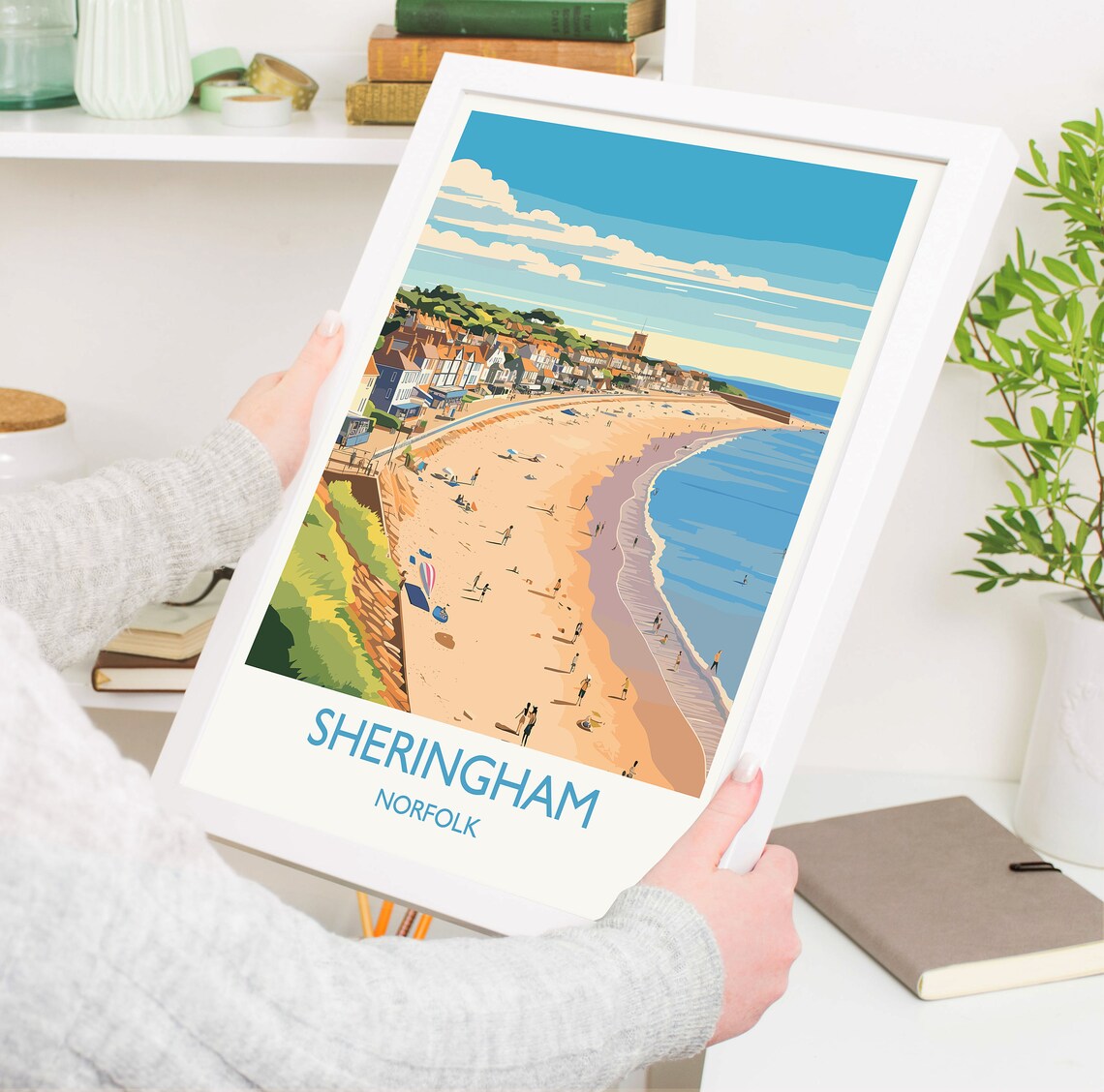 Sheringham Norfolk Curved Beach Aerial Town Travel Poster Seaside Gift - Image 5