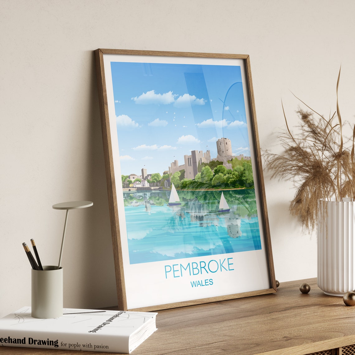 Pembroke Travel Print Travel Poster Of Pembroke Wales Pembrokeshire Art Gift Wales Art Lovers Gift Wall Art Print - Image 2