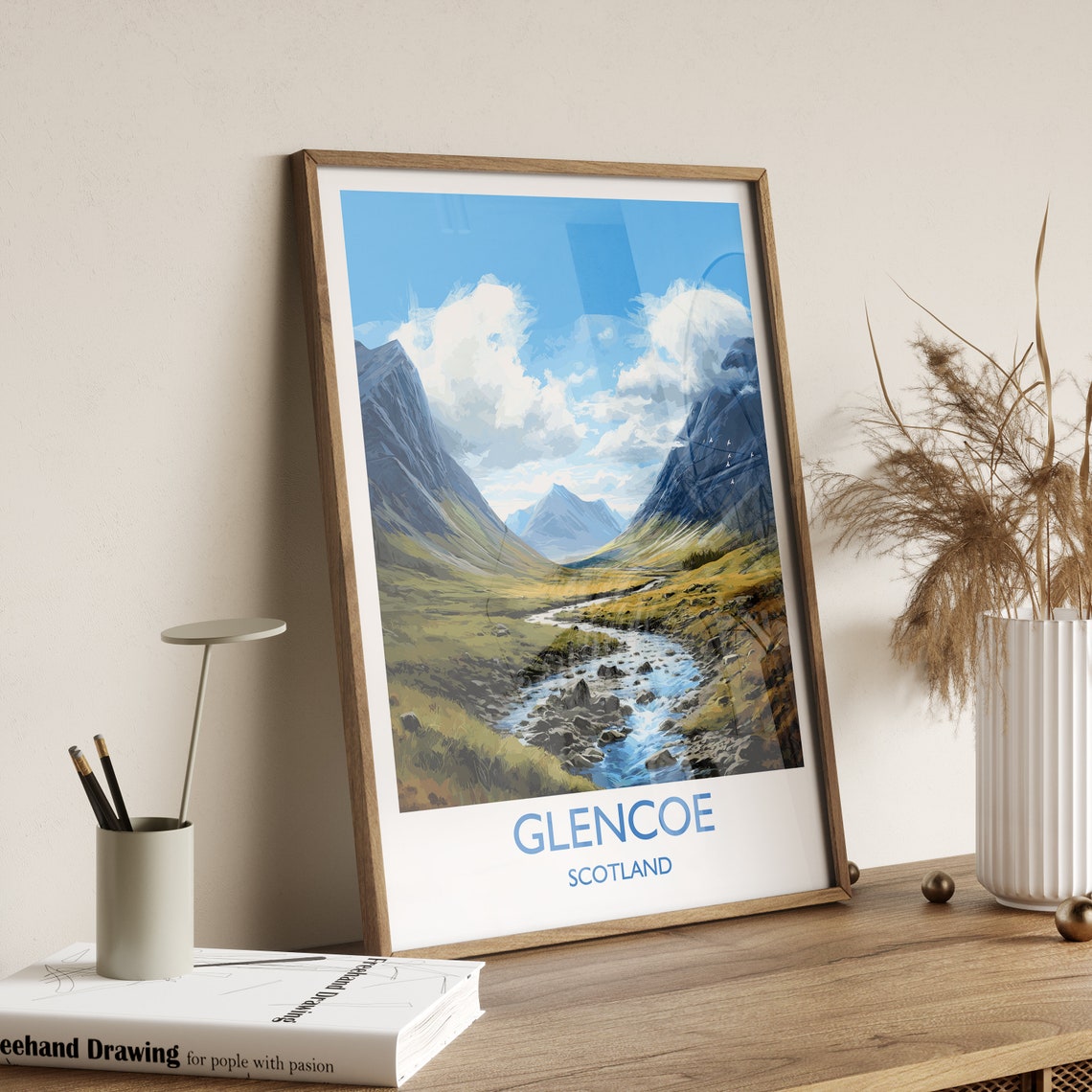 Glencoe Scotland Highland Valley Stream Mountain View Travel Poster - Image 3