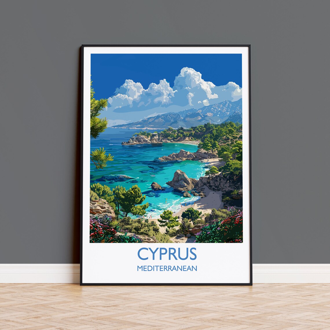 Cyprus Mediterranean Rocky Cove Beach Mountains Turquoise Water Poster
