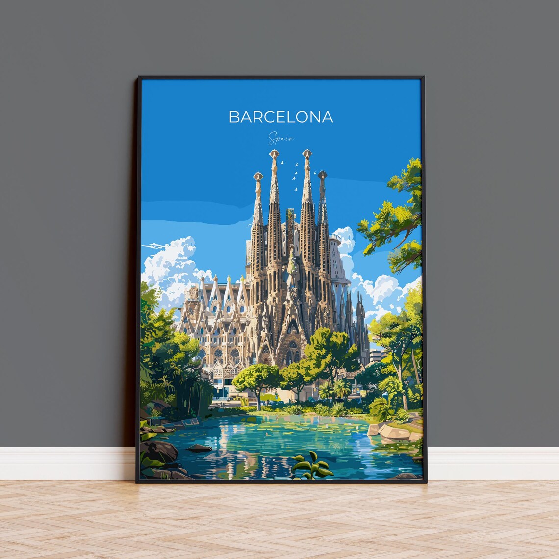 Barcelona Sagrada Familia Basilica Spires Spain Travel Poster