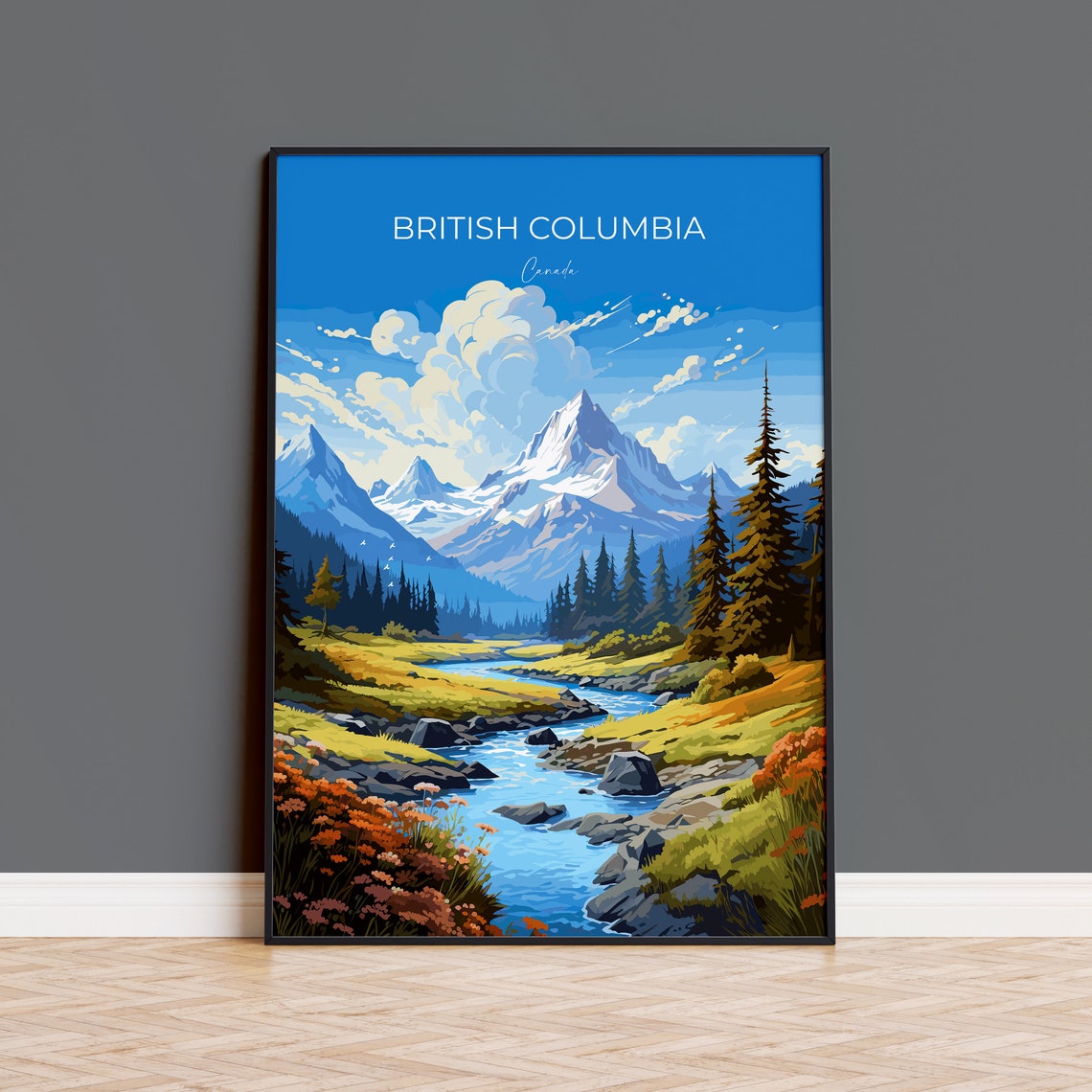 British Columbia Canada Wildflower River Banks Pine Forest Poster
