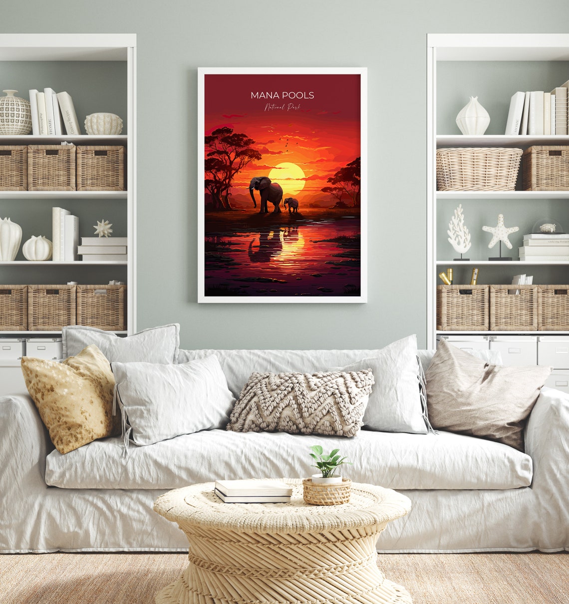 Mana Pools National Park Elephant Sunset Waterhole Art Poster - Image 4