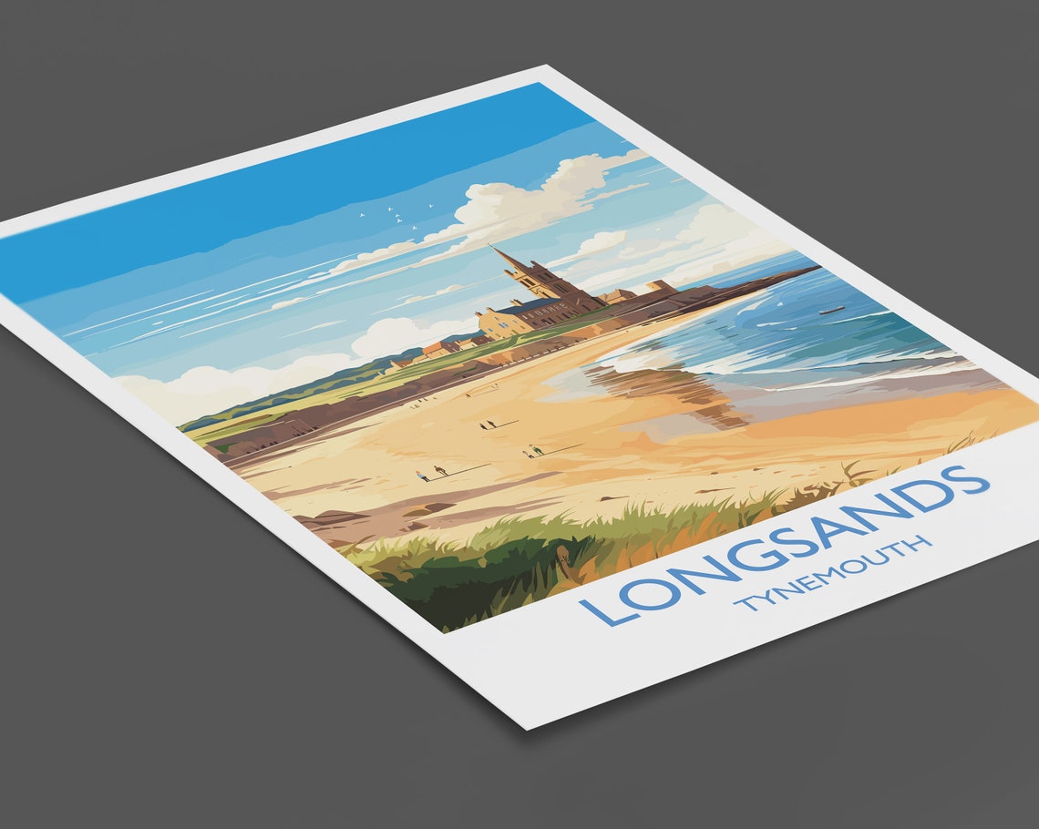 Longsands Tynemouth Beach Church Cliff Coastal Travel Poster - Image 2