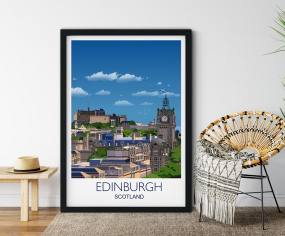 Edinburgh Cityscape Travel Poster, Scotland Travel Art