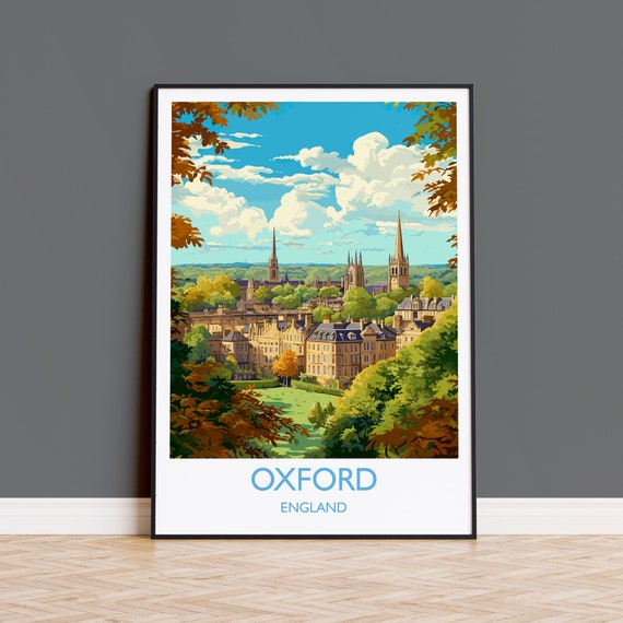 Oxford Travel Poster, Oxfordshire England Travel Art