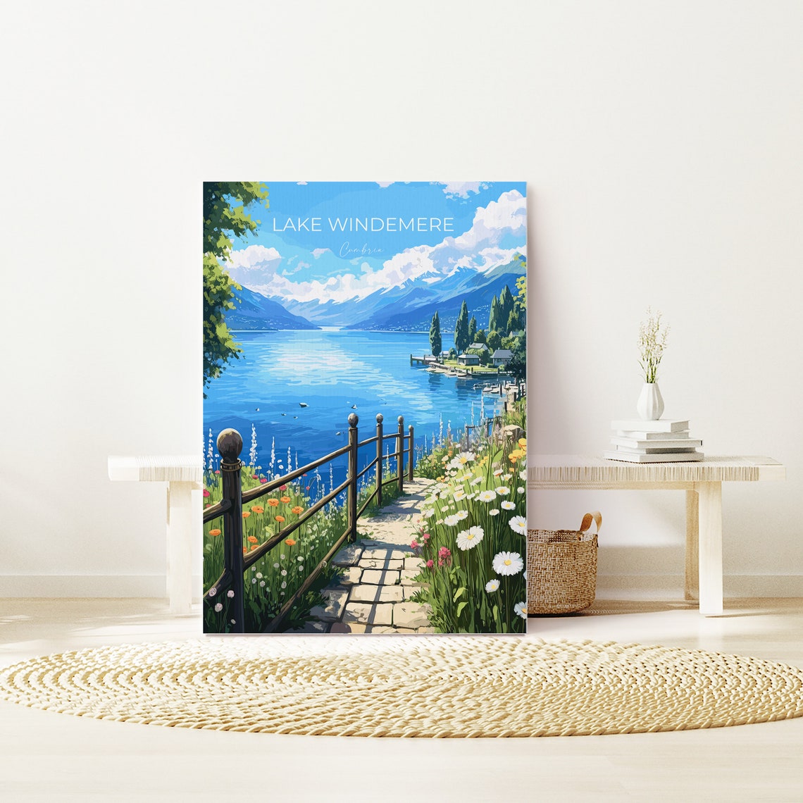 Lake Windemere Cumbria Lakeside Path Daisies Lake View Poster - Image 3