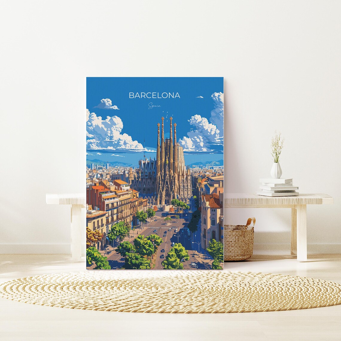 Barcelona Sagrada Familia Gaudi Basilica Skyline Daytime Travel Poster - Image 2