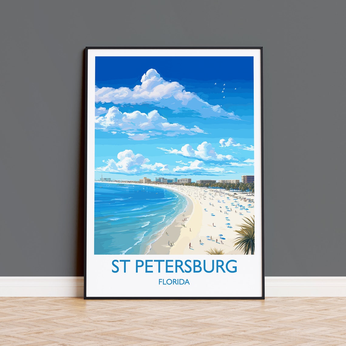 St Petersburg Florida White Sand Beach Palms Sunny Coastline Poster