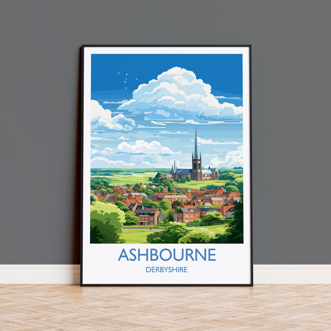 Ashbourne Travel Poster, Derbyshire Dales England