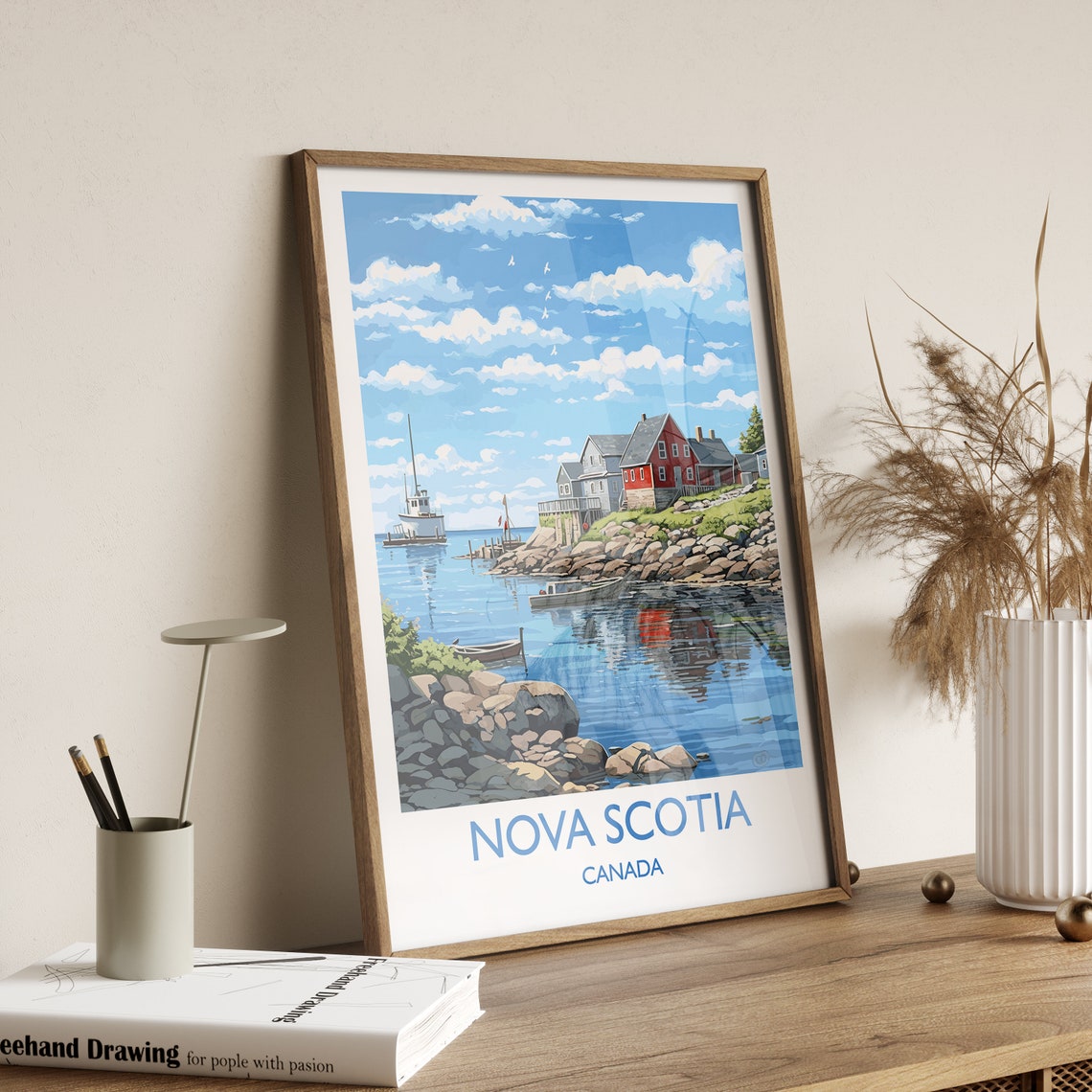 Nova Scotia Canada Harbor Boats Lighthouse Coastal Travel Poster - Image 3