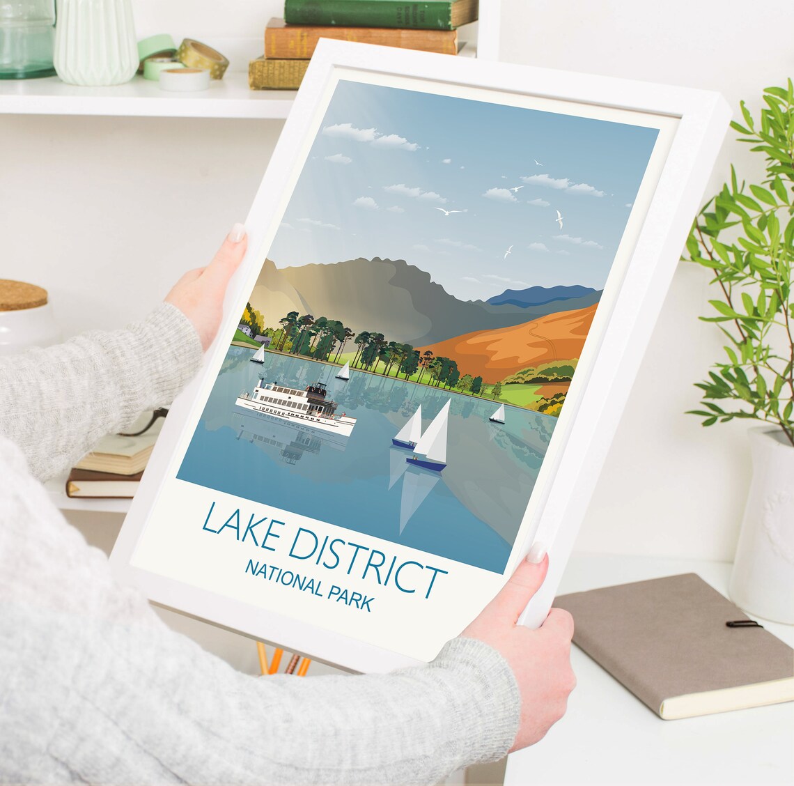Lake District National Park Lakeside Sailboat Scene Travel Poster - Image 3