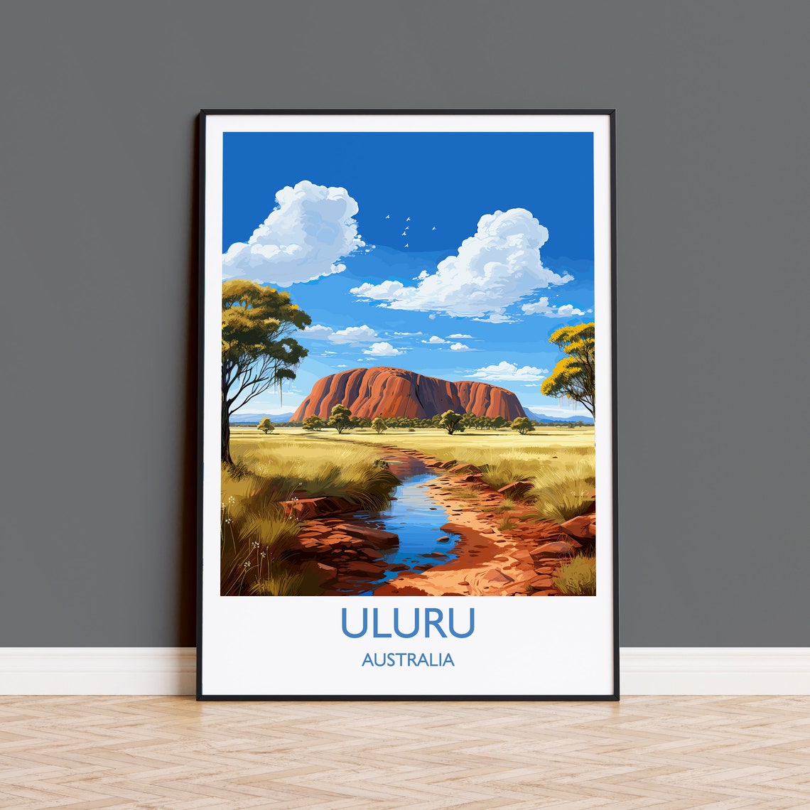 Uluru Australia Outback Desert Red Rock Blue Sky Travel Poster