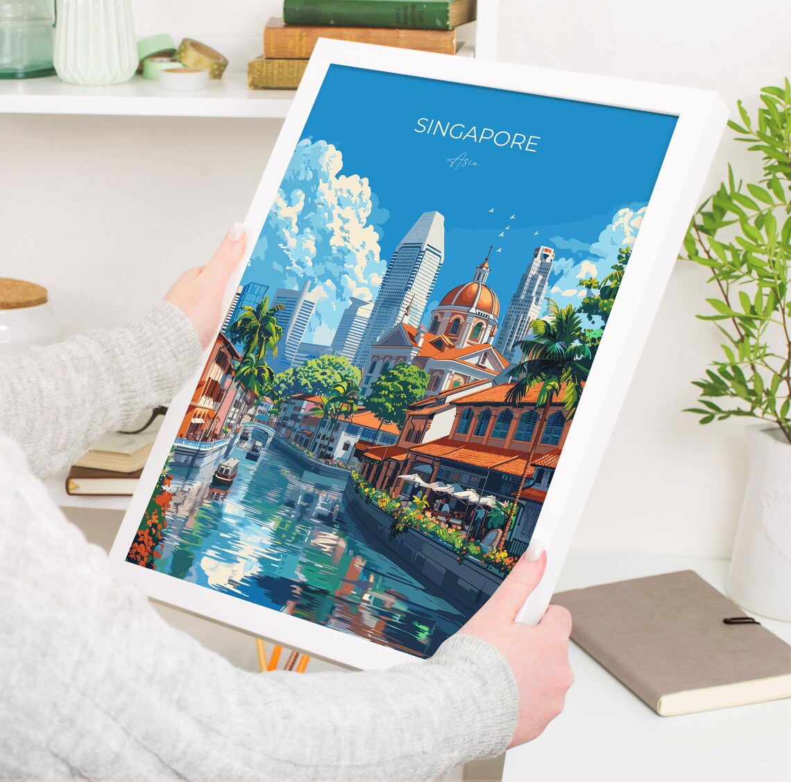 Singapore Travel Poster Travel Print Of Singapore Singapore Wall Art Lovers Gift Singapore Art - Image 3