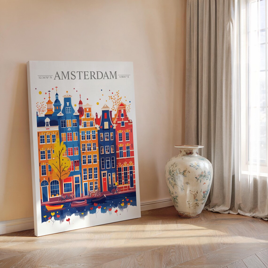 Amsterdam Netherlands Canal Houses in a Cheerful Watercolor Poster - Image 2