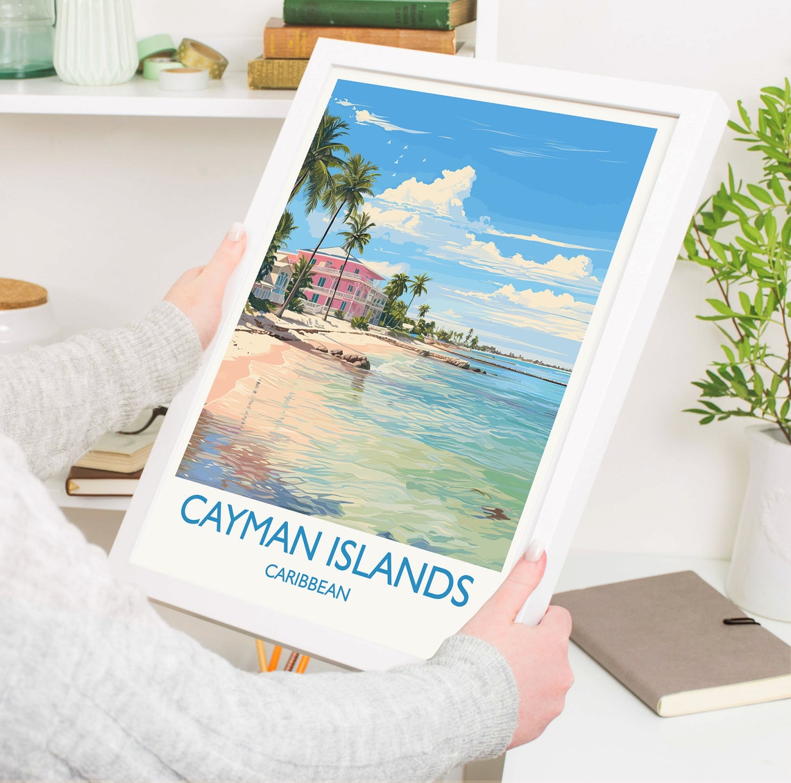 Cayman Islands Caribbean Beach Pink Hotel Vintage Travel Poster - Image 5