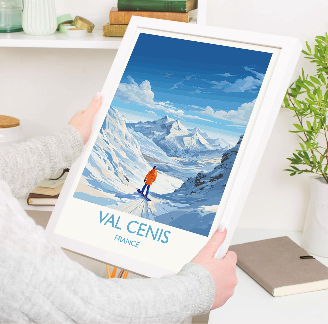 Val Cenis France Snowboarder Alpine Peak Retro Travel Poster - Image 3