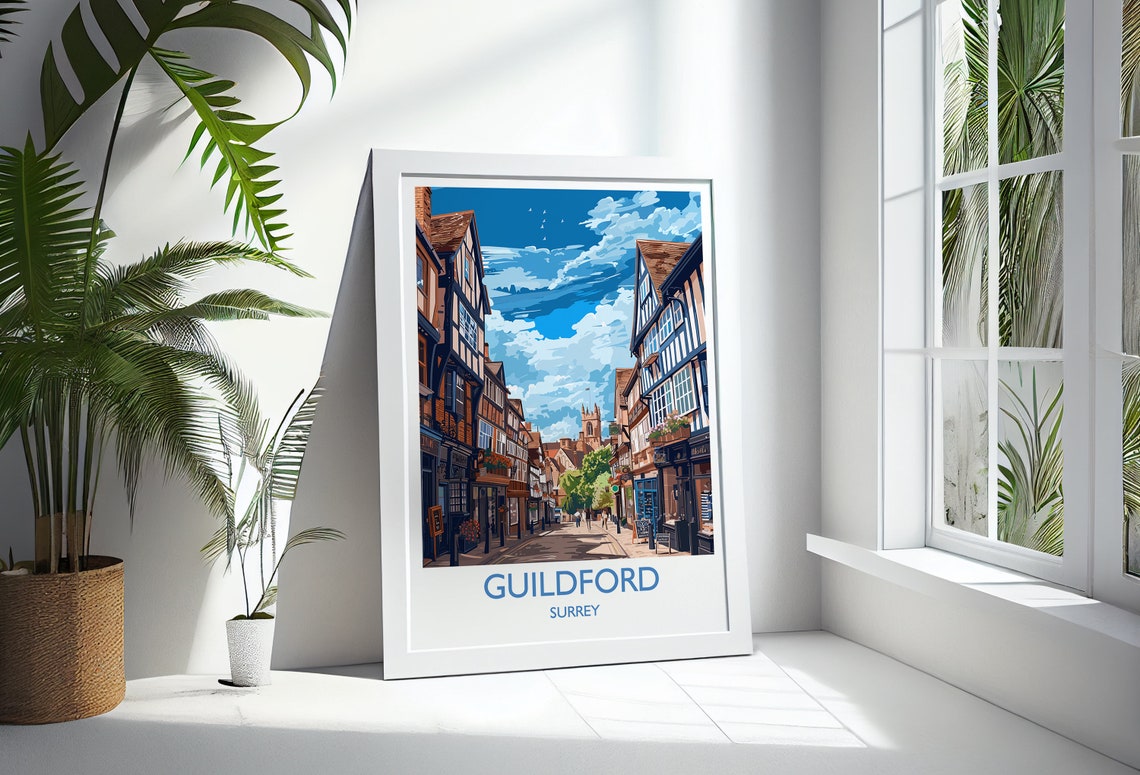 Guildford Travel Poster Travel Print Of Guildford Surrey Poster Guildford Art Gift London Art Lovers Uk Travel Gift - Image 3