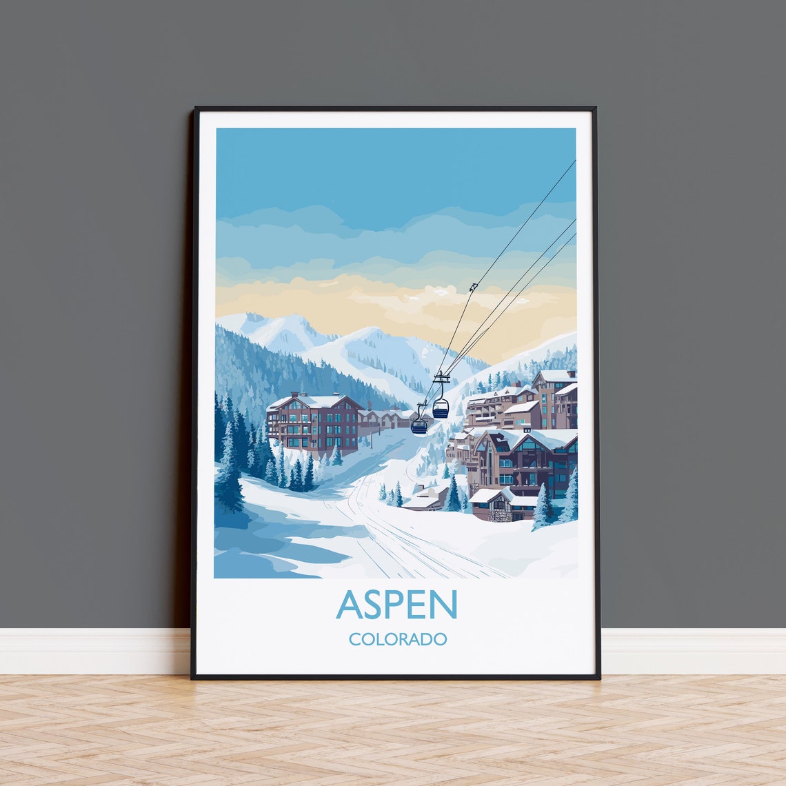 Aspen Colorado Ski Gondola Snowy Village Winter Travel Poster