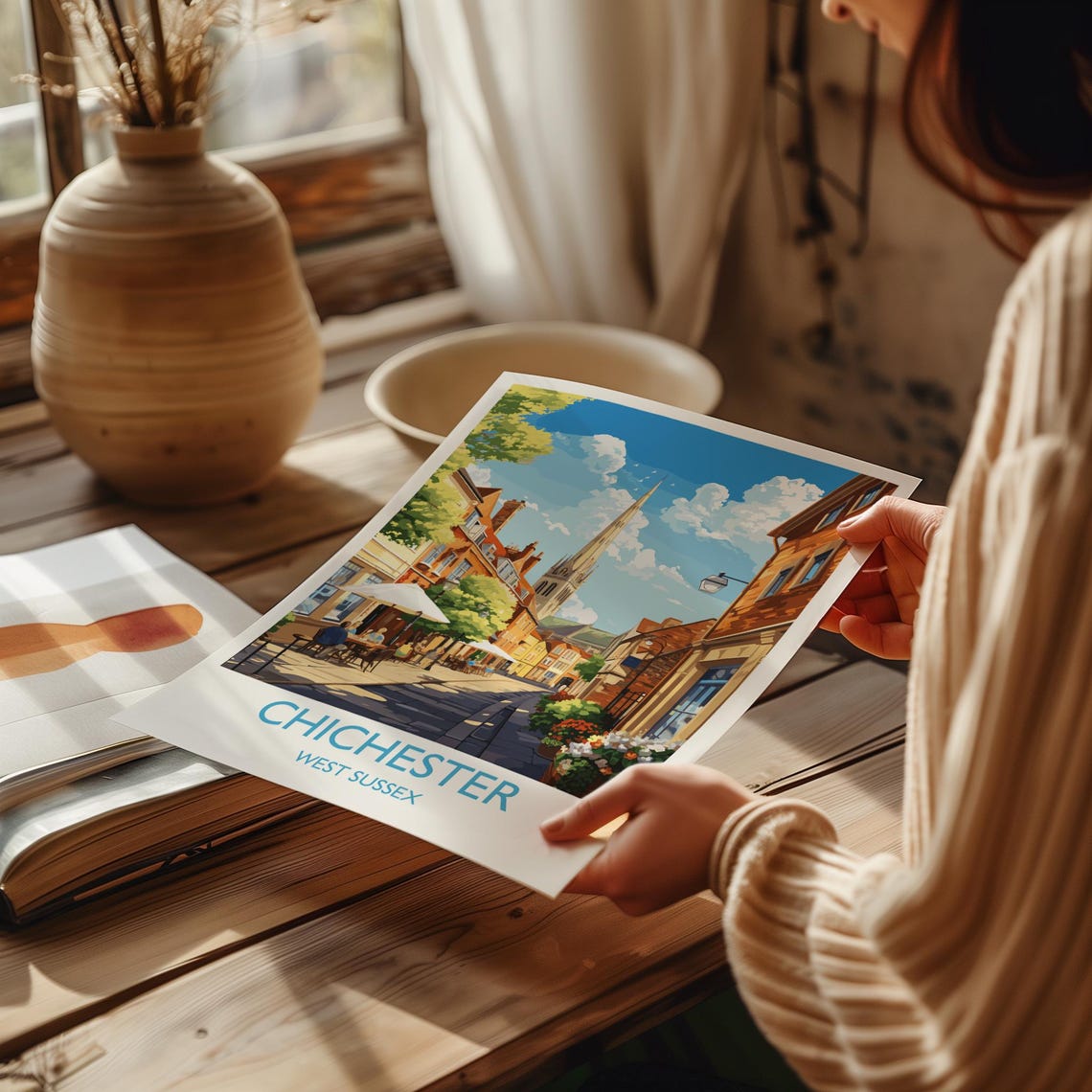 Chichester Cathedral Street Scene Poster With White Border Art - Image 2