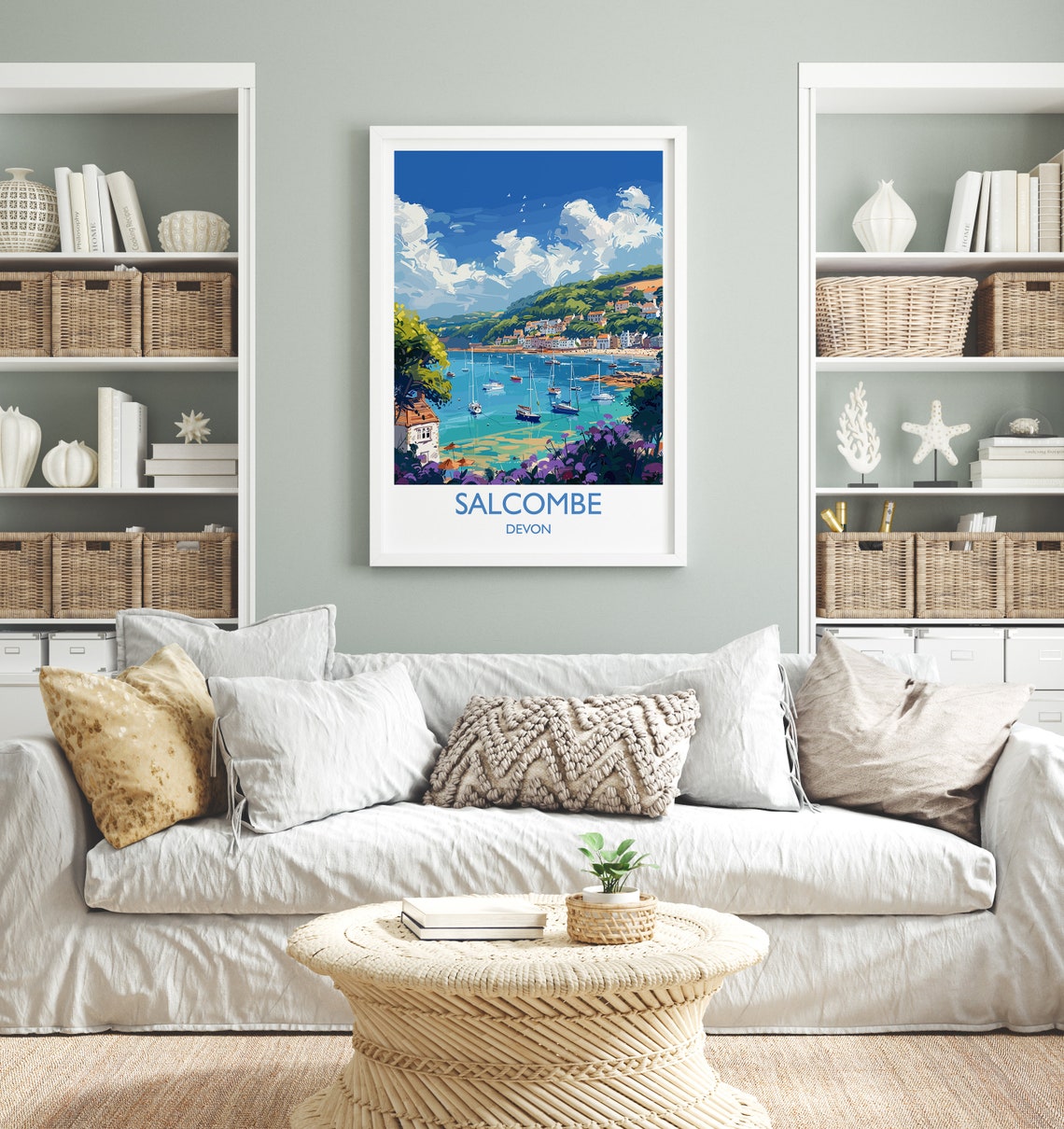 Salcombe Devon Sailing Harbor Boats Hillside Town Travel Poster - Image 4
