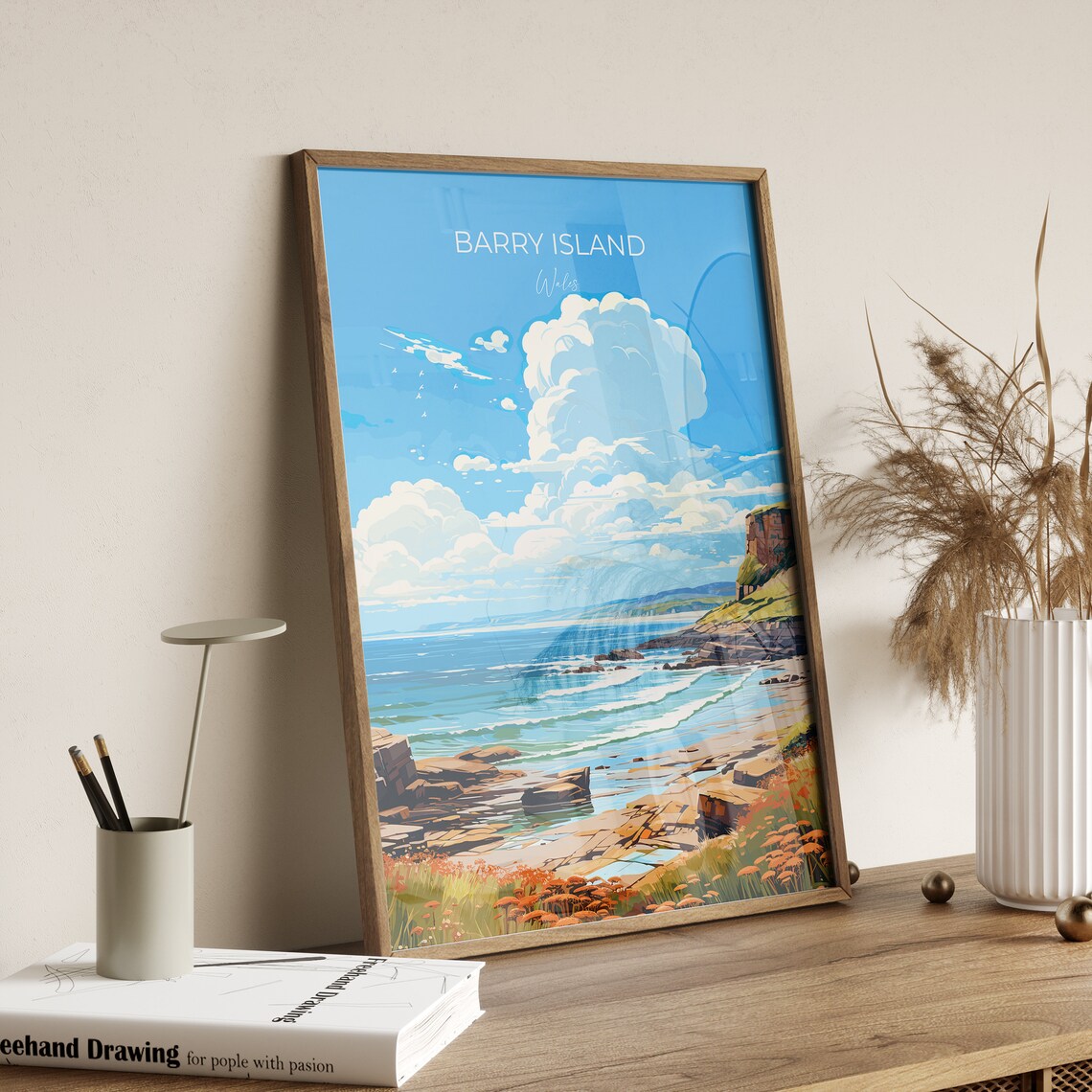 Barry Island Wales Coastal Headland Rocks Wildflowers Beach Poster - Image 3