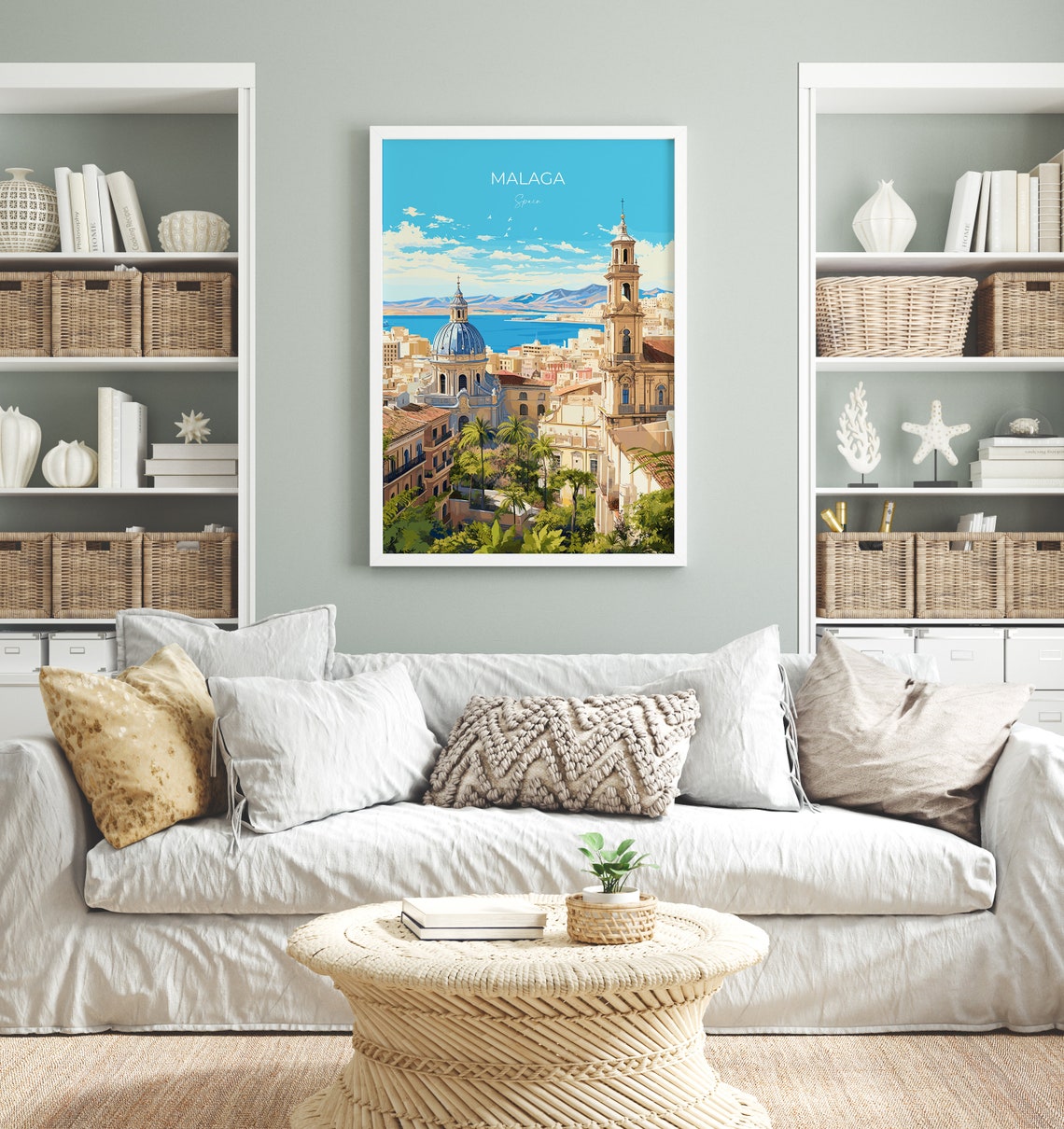Malaga Spain City Cathedral Dome Bell Tower Over the Sea Travel Poster - Image 3