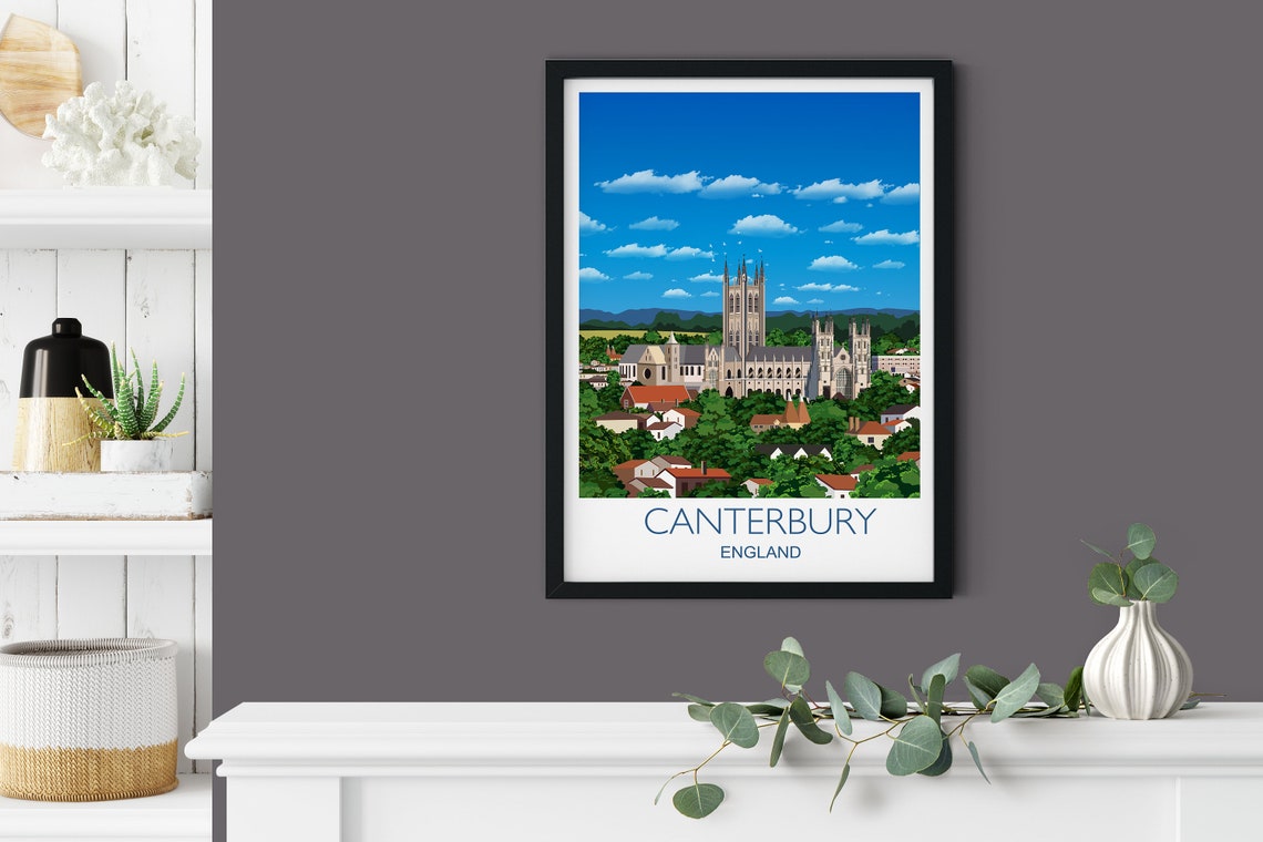 Canterbury England Cathedral Historic Town Skyline Travel Poster - Image 2