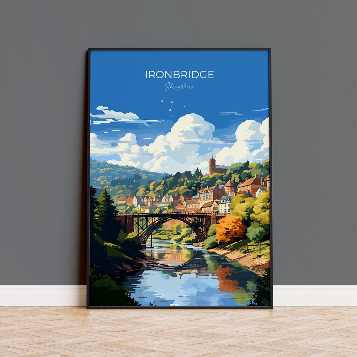 Ironbridge Shropshire Iron Bridge River Gorge Vintage Script Poster
